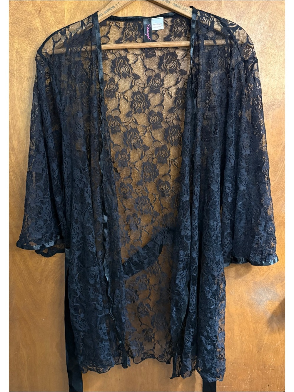 Black Floral Sheer Mesh Lace Robe Kimono Jacket Goth Y2K Whimsigoth Fairy Grunge